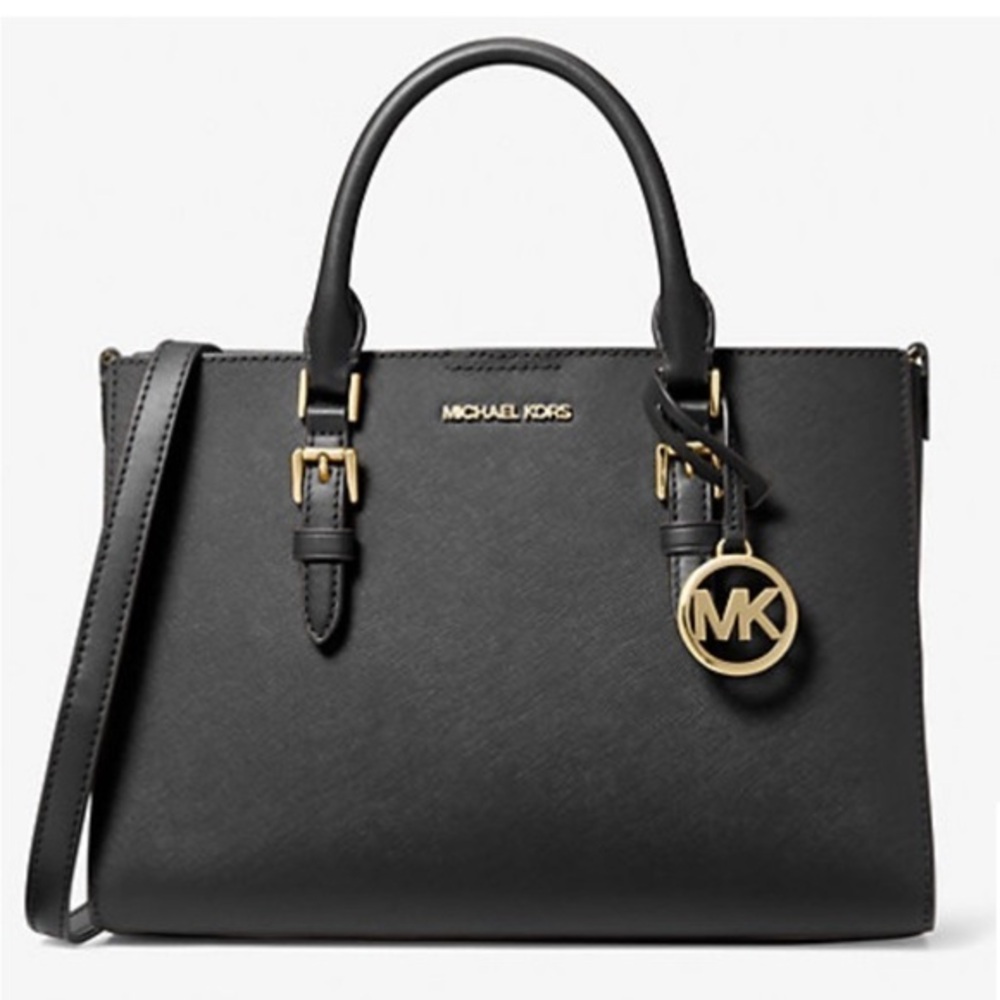 Michael Kors Sheila Medium Center Zip Satchel Crossbody Bag Black